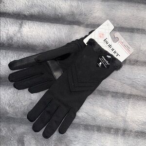 Isotoner Black Gloves with Soft Fur Detail